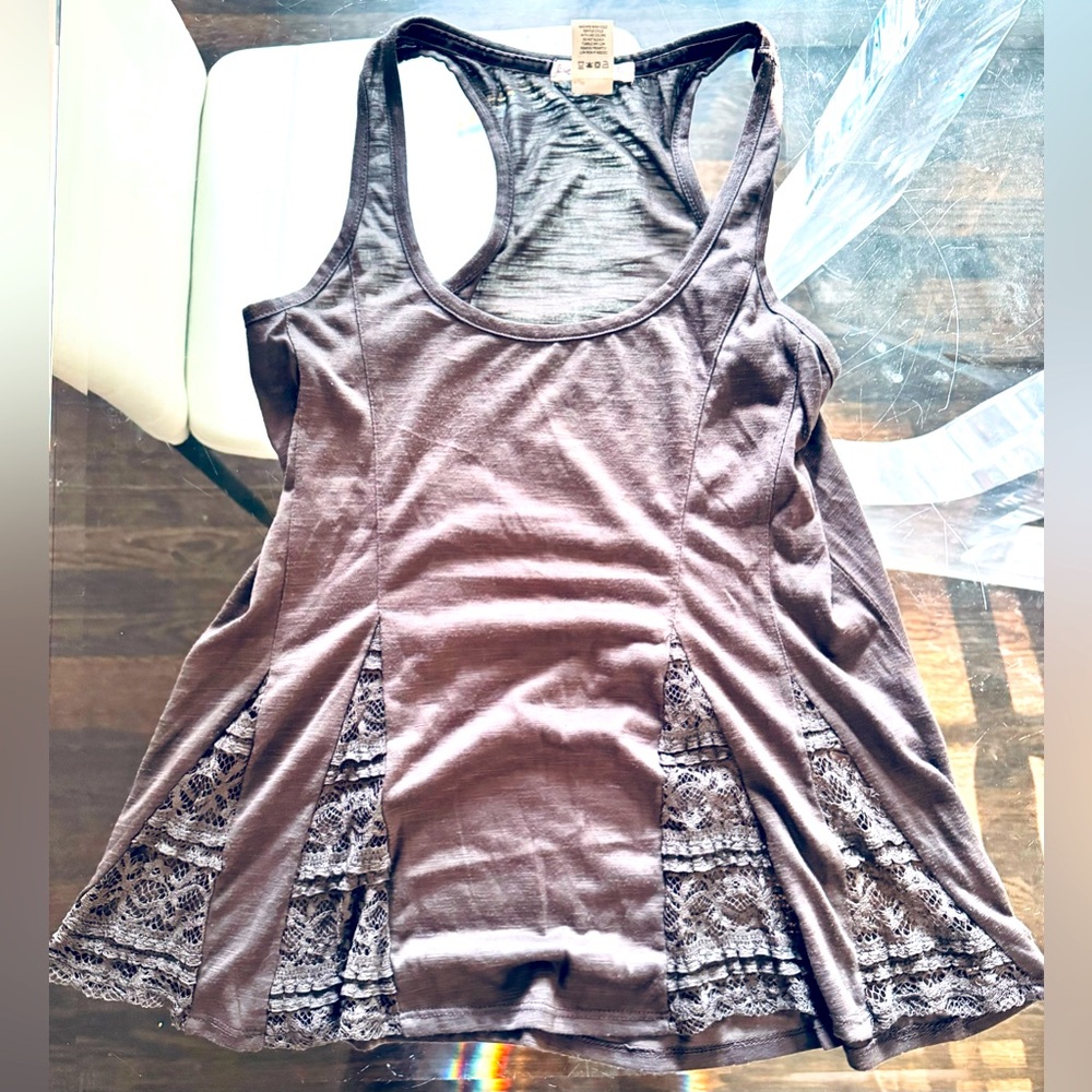 Medium Gray Tank with lace detail on sides